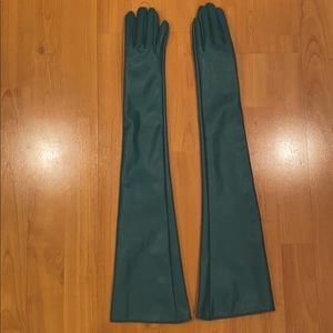 Green Faux Leather Gloves